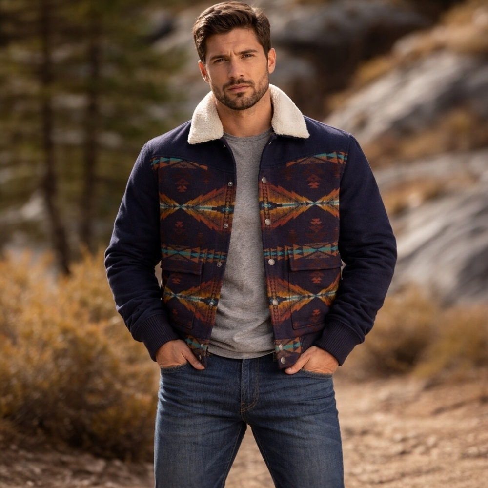 Pendleton Aztec Print Jacksonville Wool Coat with Removable Sherpa Collar Sz Sm